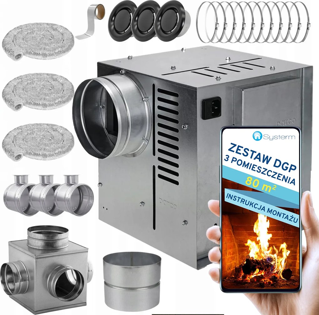 Kandalló Turbina Kandallóventilátor Szett Dgp 3 helyiség 80m2