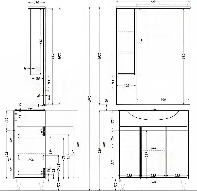 VERTEX Bianca Plus 75 alsó szekrény mosdóval, sonoma tölgy színben (Szekrény)