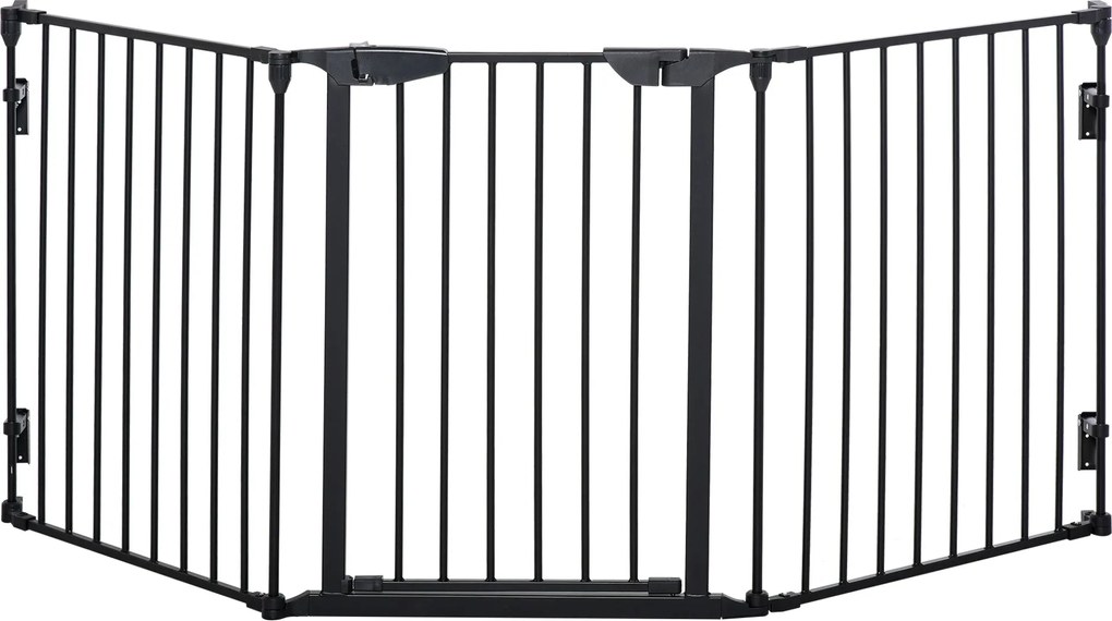 PawHut Összecsukható Kutya Korlát 180x74.5 cm Pet Gate 3 Panellel és Automata Zárral Biztonsági Kapu Lépcsőhöz és Folyosóra Fekete | Aosom
