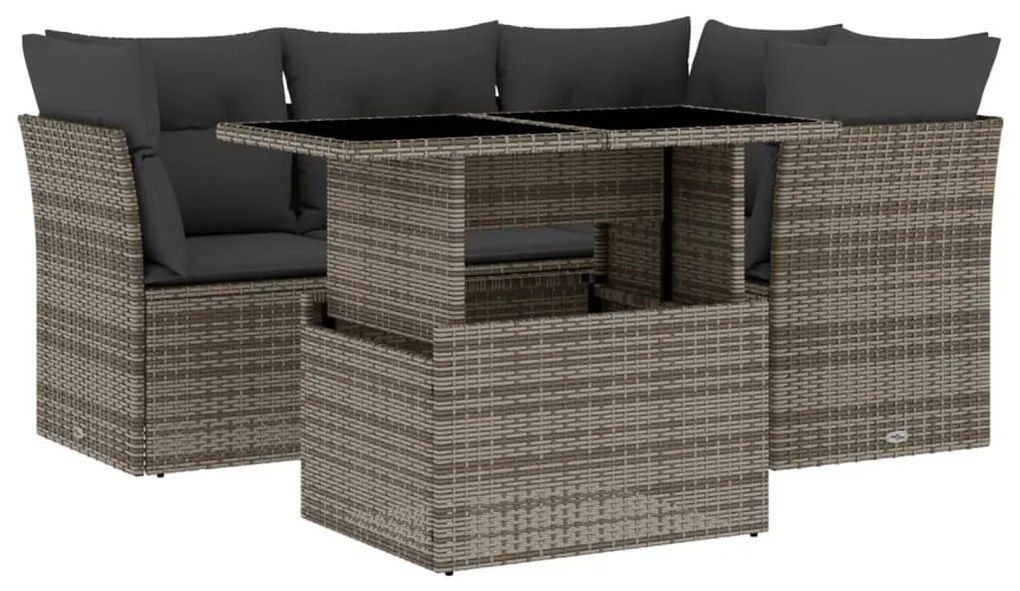 5 részes szürke polyrattan kerti ülőgarnitúra párnákkal