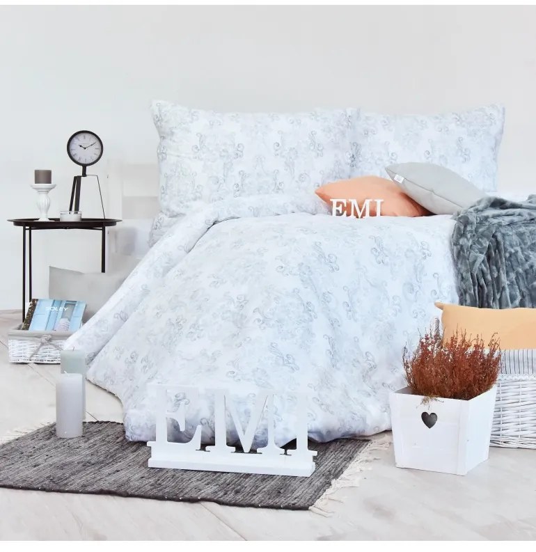 EMI Poetics szürke-fehér szatén ágyneműhuzat, A standard egyszemélyes ágy szett tartalma: 1x 140x200 + 1x 70x90