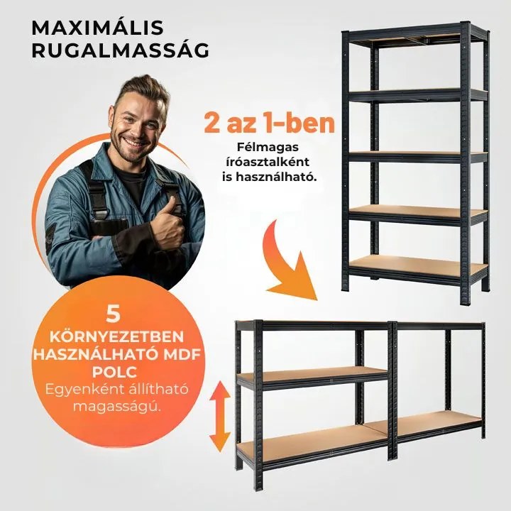 HEAVY nagy teherbírású polc, max 875kg, 90x40x180cm, fekete Jurhan