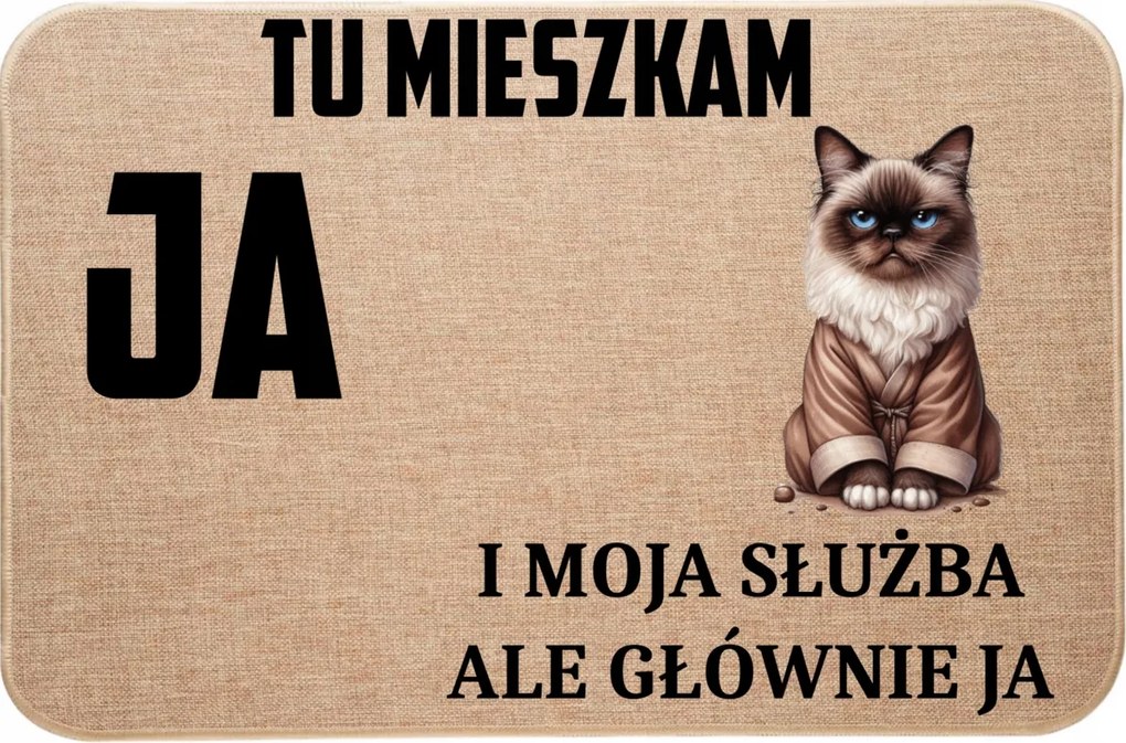 Lenvászon Lábtörlő Cicával Itt Lakom Én És A Szolgálatom, De Főleg Én