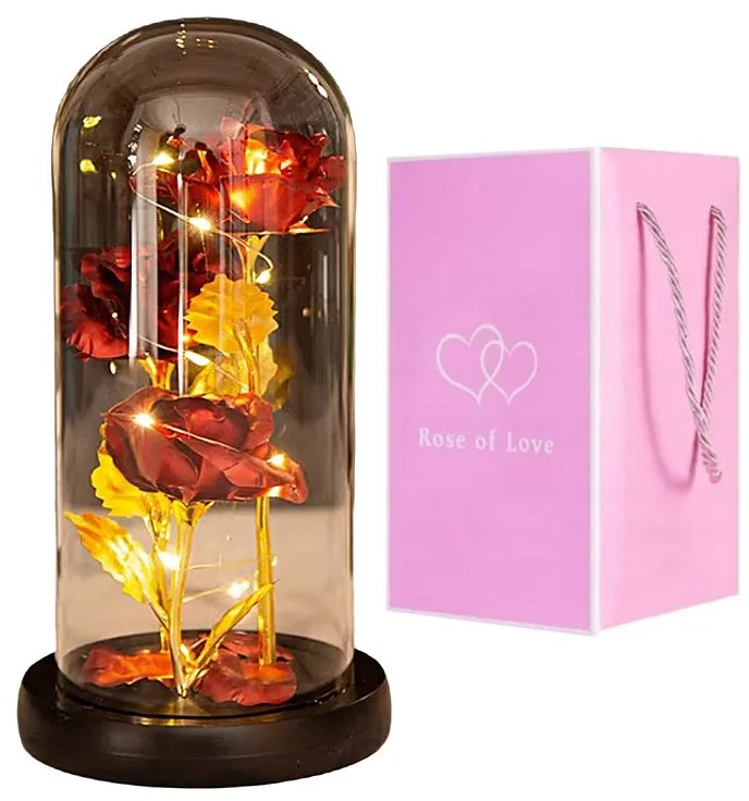 ÖRÖK RÓZSA ÜVEG ALATT LED ROSE ROZ08