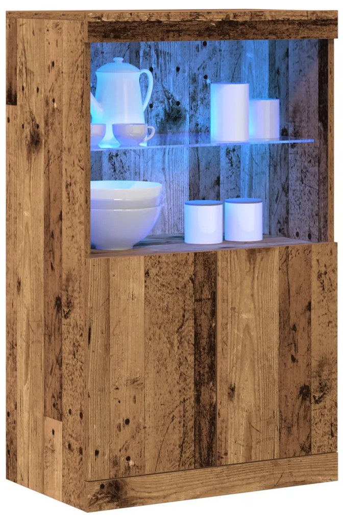 LED világítással ellátott oldalszekrény Régi fa 60x37x100 cm