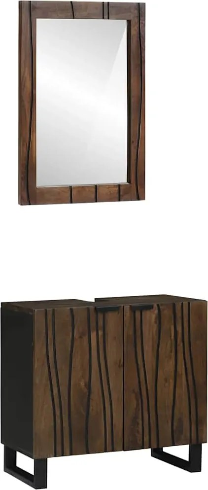 vidaXL Fürdőszoba bútor szett polcokkal 2 pcs Walnut barna Faanyag