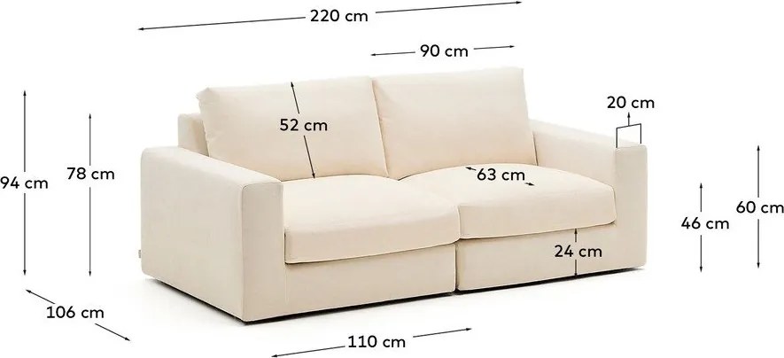 Bézs zsenília kanapé 220 cm Alea – Kave Home