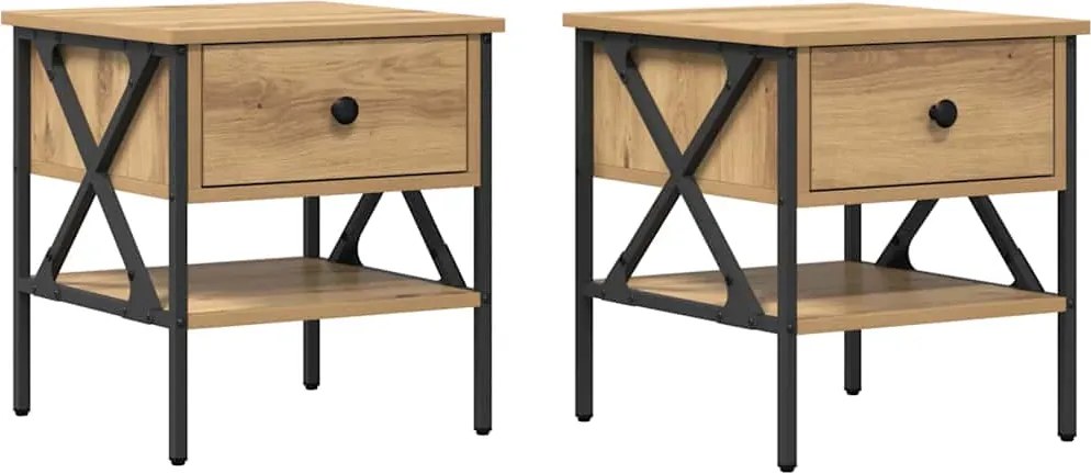 vidaXL Éjjeli szekrény fiókkal 2 pcs kézműves tölgy 40 x 42 x 45 cm