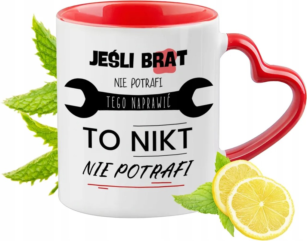 Testvérnek Piros Bögre Szív Alakú Füllel Ajándék Nyomtatott