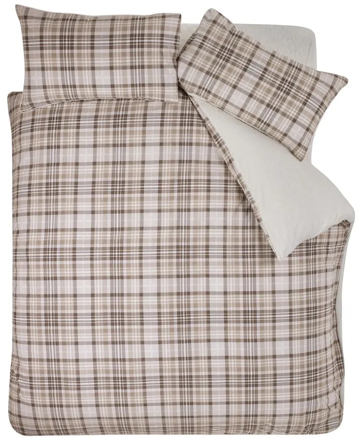 Barna kétszemélyes sherpa ágyneműhuzat 200x200 cm Cosy Sherpa Check – Catherine Lansfield