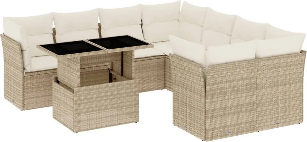 vidaXL 9 részes bézs polyrattan kerti ülőgarnitúra párnákkal
