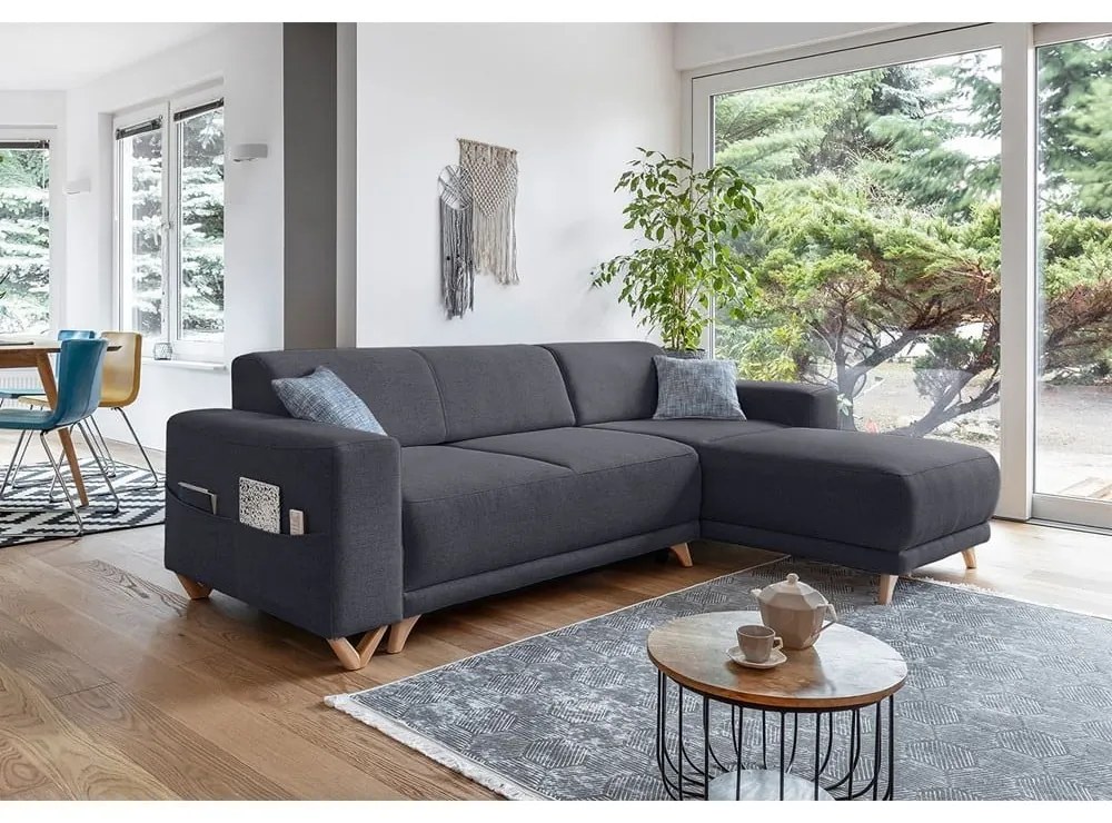 Antracitszürke kinyitható-tárolóhelyes sarokkanapé Classy Sophie – Miuform