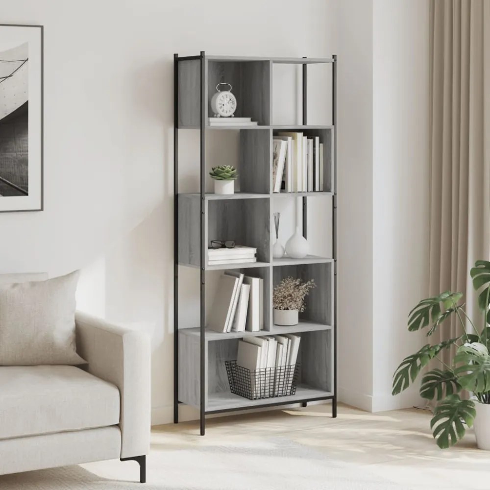 szürke sonoma színű szerelt fa könyvespolc 72x28x172 cm