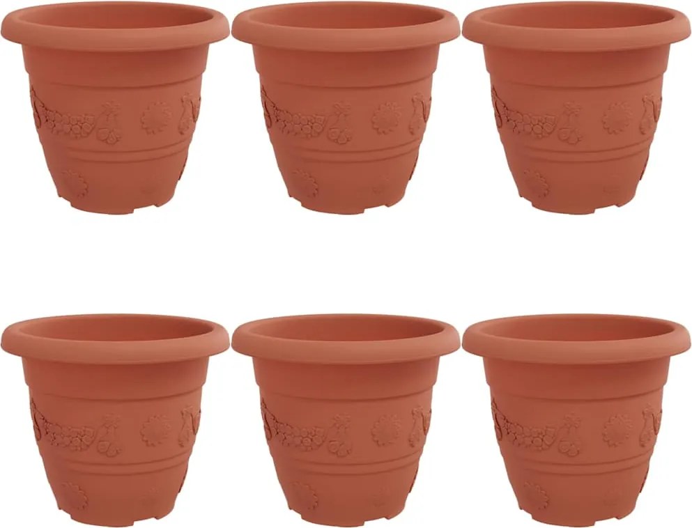 vidaXL Kerek Virágcserép 6 pcs Tégla Vörös Ø 26 x 21,5 cm Műanyag