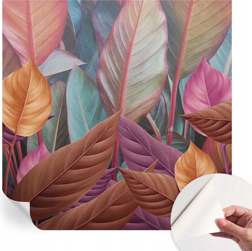 Öntapadós tapéta Fali furnér 3D hatás Színes levelek 250x250 cm