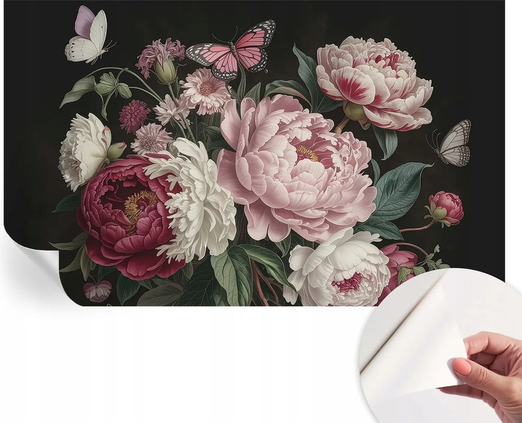Fotótapéta Fali tapéta Hálószobába és Nappaliba Bazsarózsa és pillangók 416x254