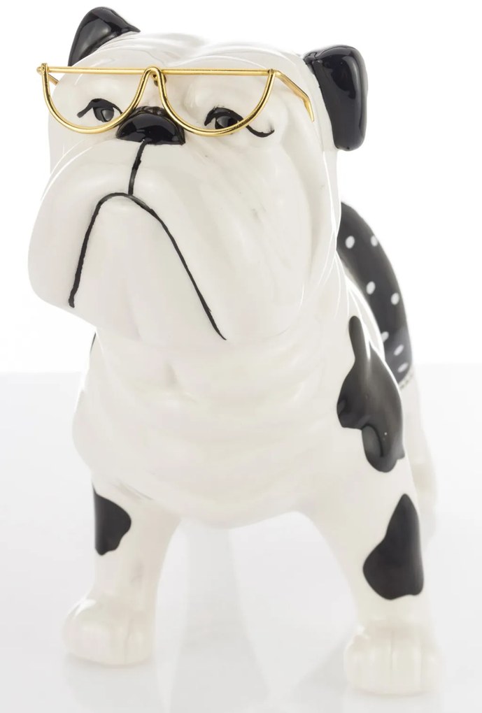 Modern design fekete-fehér francia bulldog szemüvegben asztali dekorációs szobor kerámia 22x25x13cm