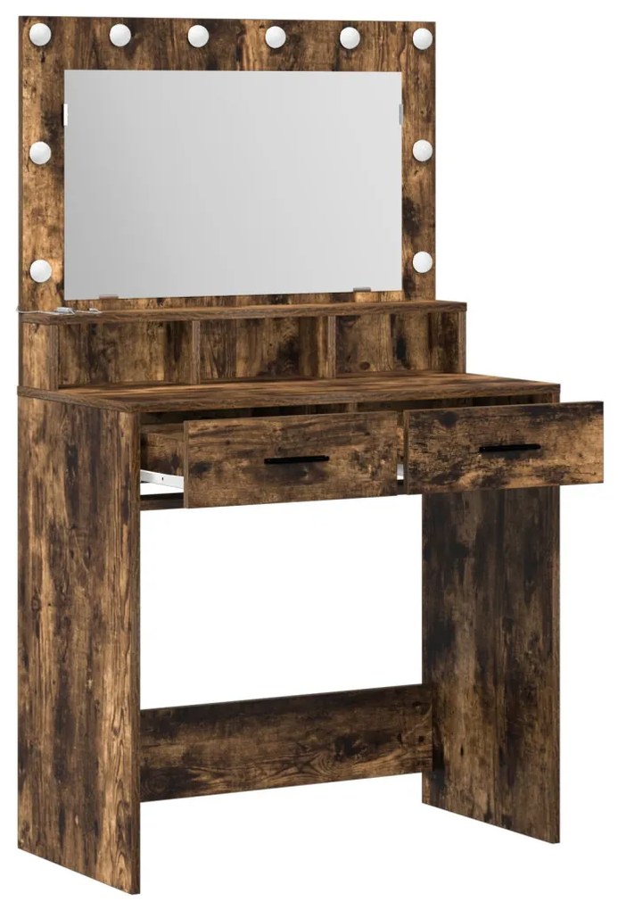 Sminkasztal LED világítással Füstölt tölgy 79x41x135 cm