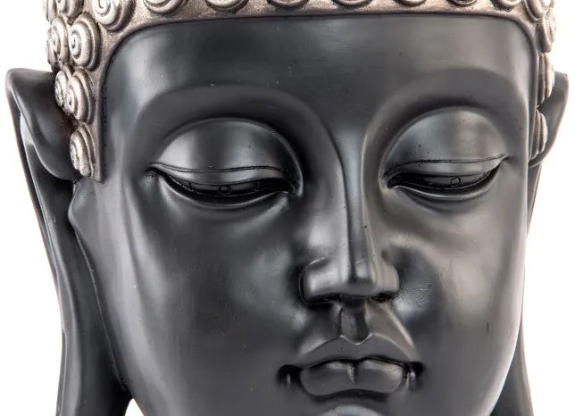 Buddha fej szobor fekete ezüst 27x24x49 cm