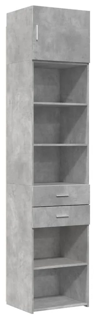 Betonszürke szerelt fa vékony tárolószekrény 50 x 42,5 x 225 cm