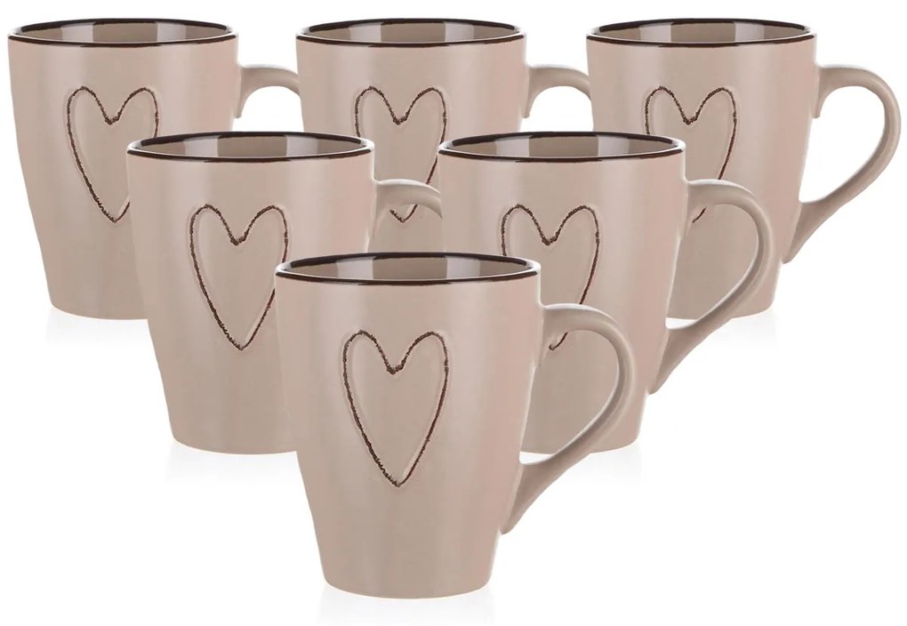 Banquet HEART kerámiabögre 310 ml, 6 db, bézs