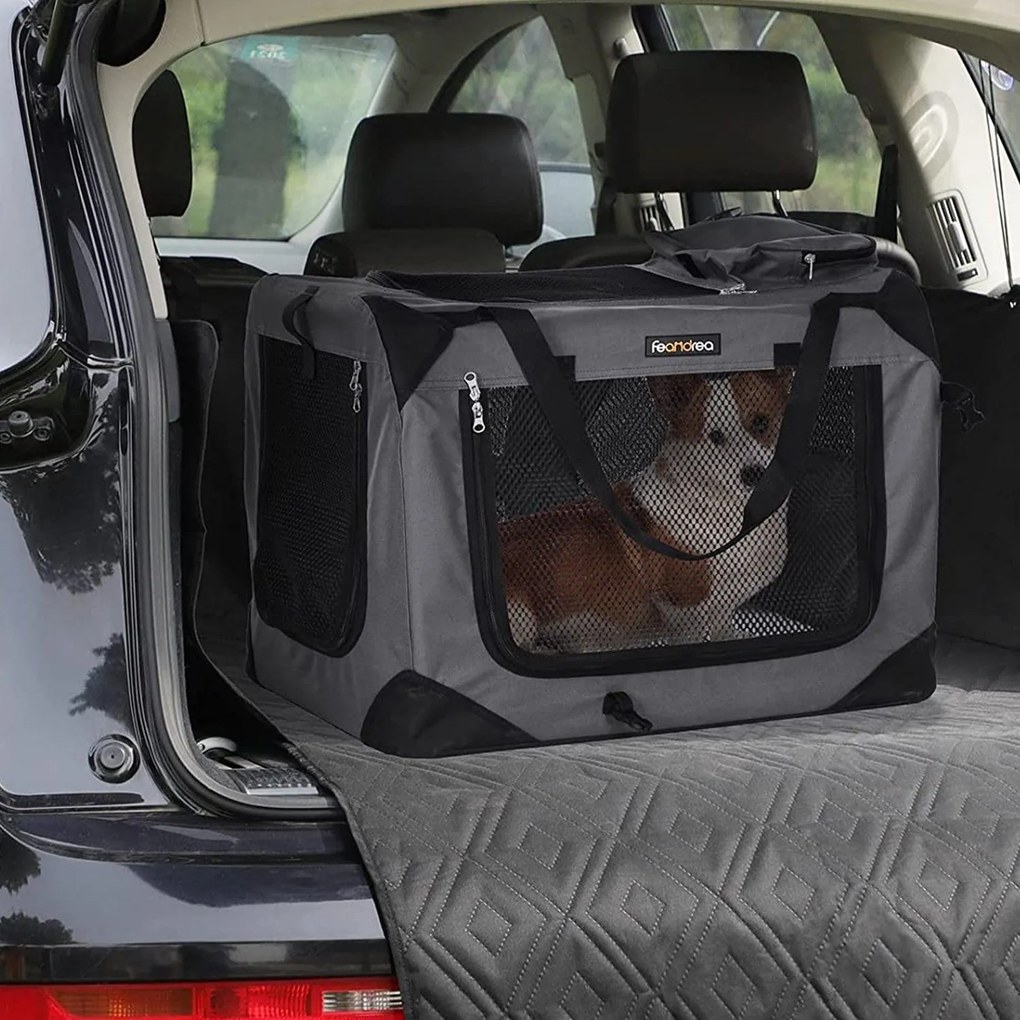 Összecsukható kutyahordozó, l-es szállítótáska, szürke | feandrea