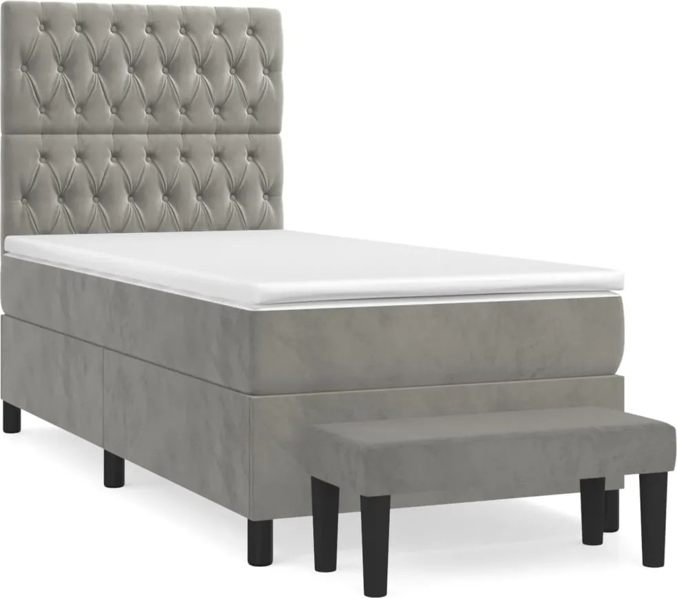 vidaXL világosszürke bársony rugós ágy matraccal 80 x 200 cm