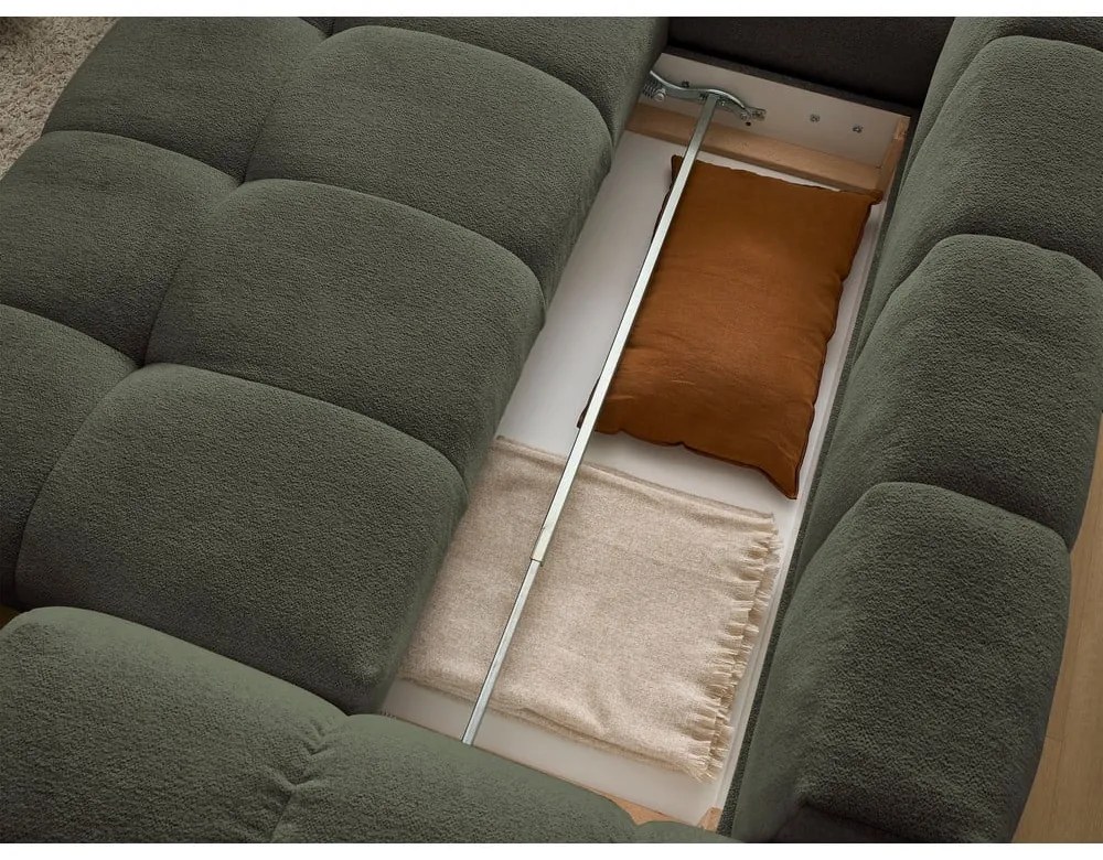 Zöld zsenília kinyitható-tárolóhelyes sarokkanapé (bal oldali-L alakú) Everest – Bobochic Paris