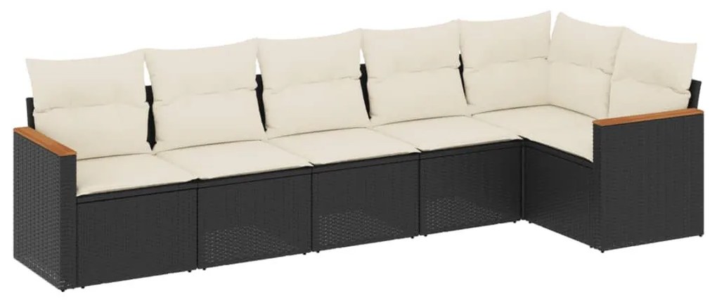 6 részes fekete polyrattan kerti ülőgarnitúra párnákkal