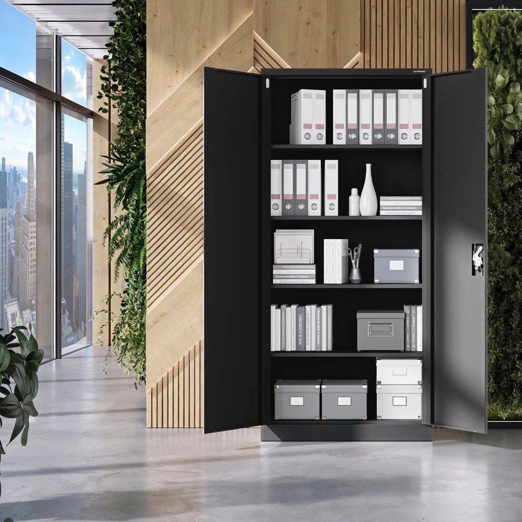 Fém iratszekrény JAN H, 900 x 1950 x 400 mm, fekete