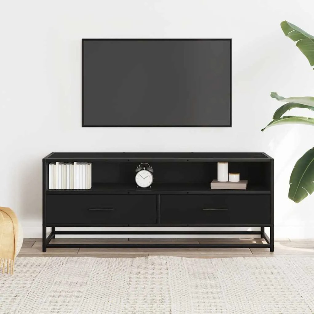 fekete szerelt fa és fém TV-szekrény 100x34,5x40 cm