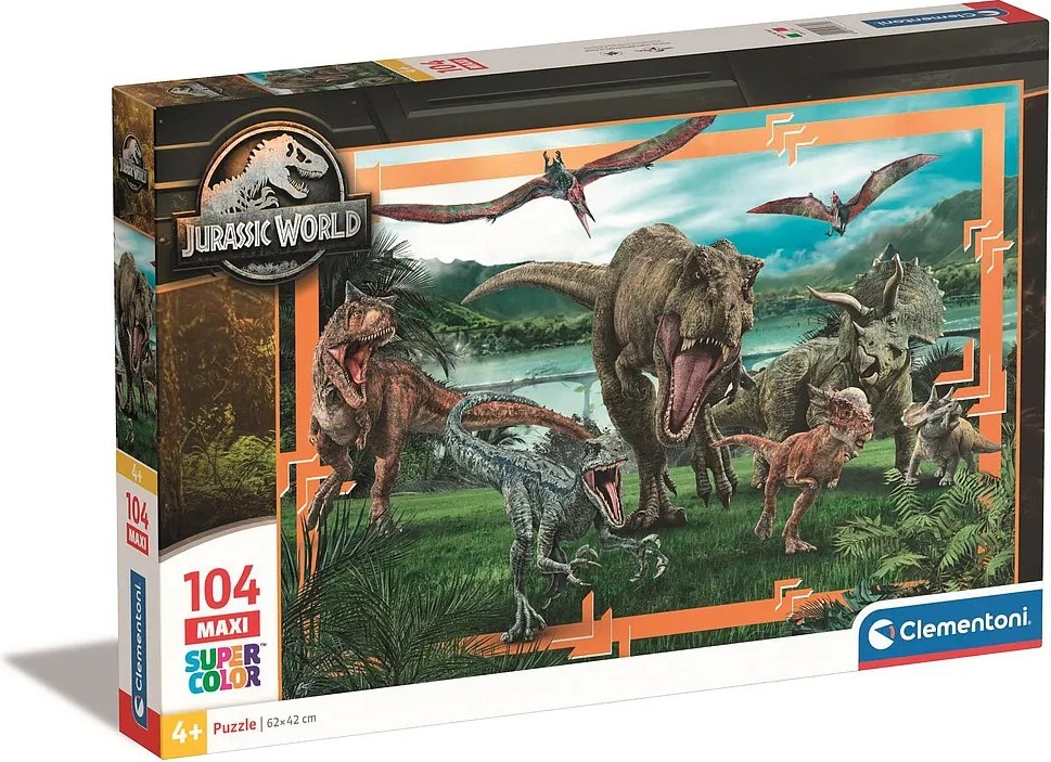 Jurassic World Predator-Prey 104 db-os maxi puzzle Clementoni