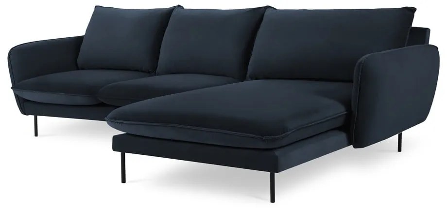 Sötétkék bársony sarokkanapé (jobb oldali) Vienna – Cosmopolitan Design