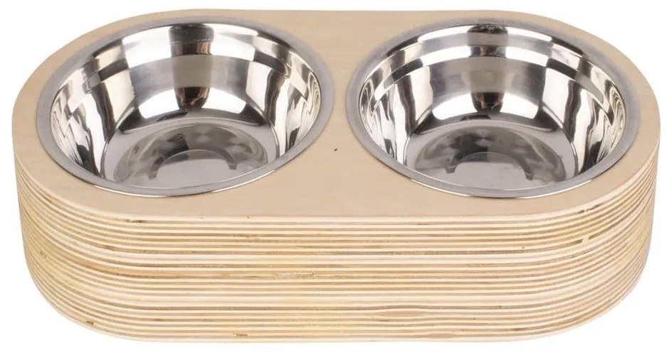 Pet 2 db-os fém tálka szett világos fa tartóval, szélesség 18 cm - PT LIVING