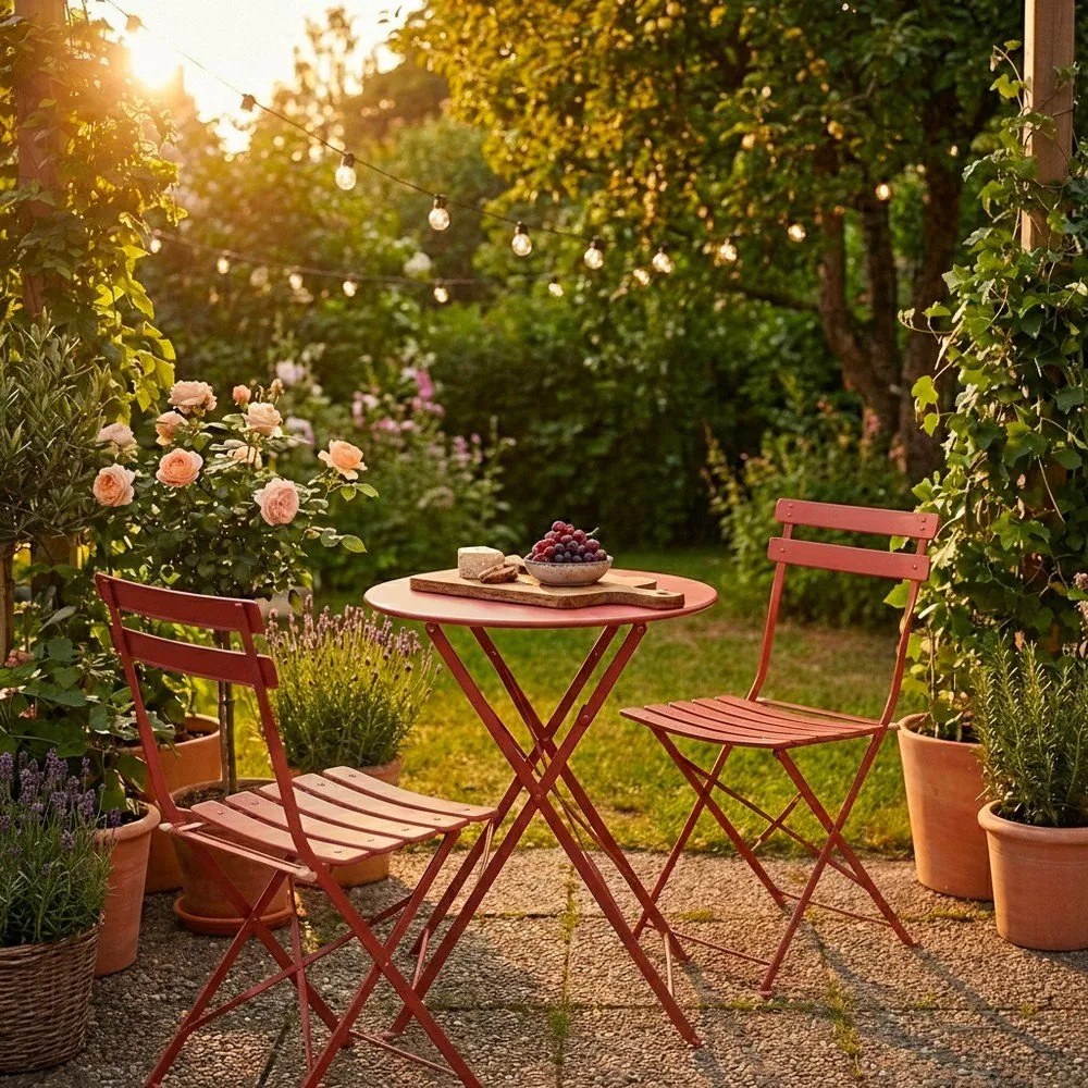 Terrakotta színű acél kétszemélyes kerti étkezőgarnitúra Austin – Bizzotto