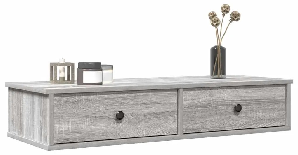 szürke sonoma szerelt fa falipolc fiókokkal 100 x 37,5 x 19 cm