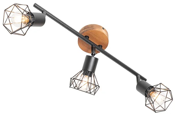 Spotlámpa fekete fával forgatható és dönthető 3-lámpás - Mosh