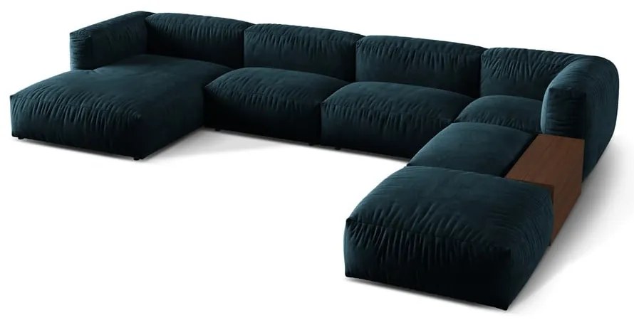 Sötétkék bársony moduláris sarokkanapé (jobb oldali-U alakú) Martina – Micadoni
