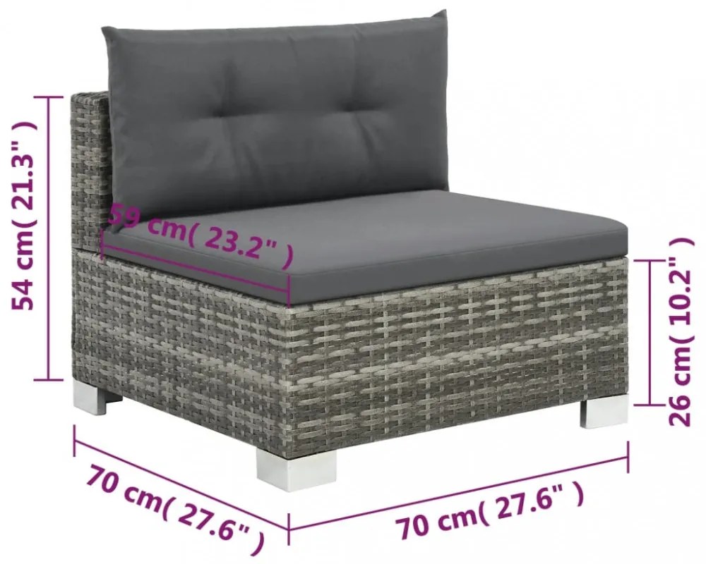 10-részes szürke polyrattan kerti bútorszett párnákkal