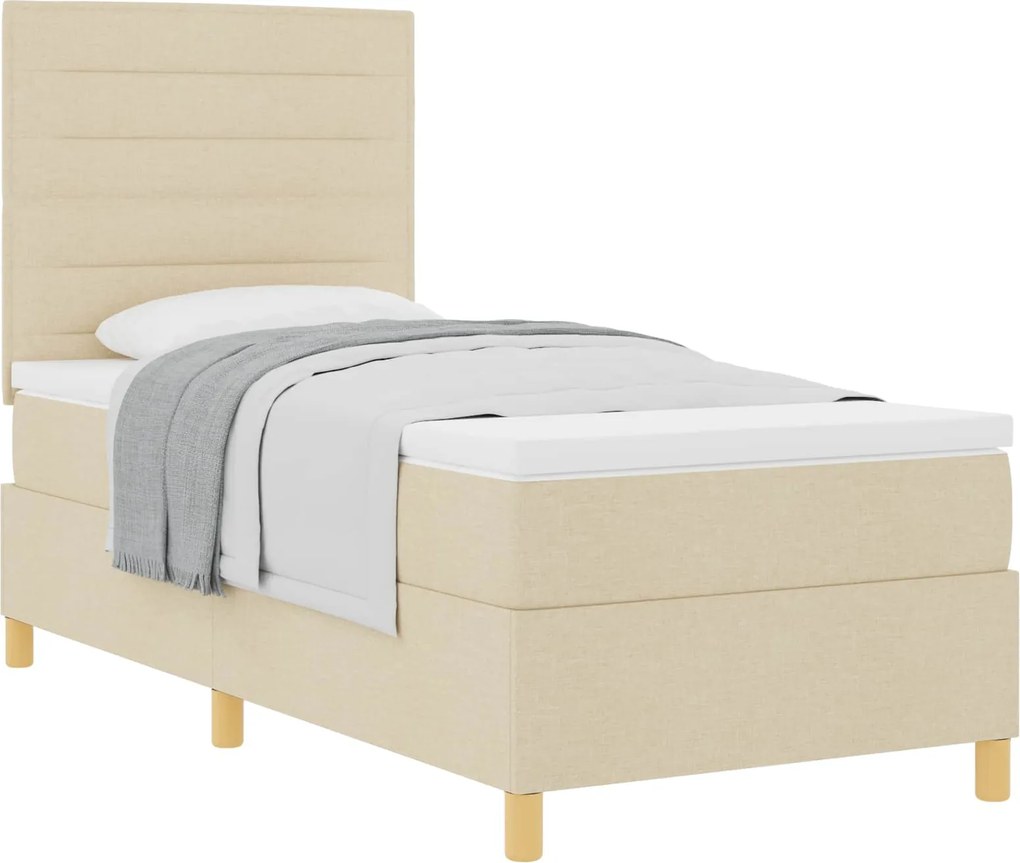 vidaXL Boxrugós ágy matracmal fejtámlával Krém 90 x 190 cm szövet