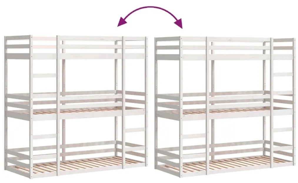 fehér tömör fenyőfa hármas emeletes ágy 80 x 200 cm