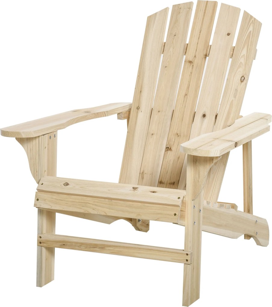 Outsunny Adirondack Fa Szék Kert Szék Extra Széles Ülőrésszel 150 kg Teherbírás a Teraszra, Balkonra 78x89x88 cm Természetes | Aosom