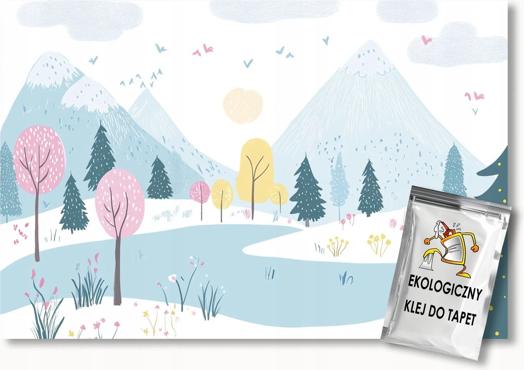 Fotótapéta Flizelina Gyerekek Tájkép Hegyek Fák Tó 100x75 ragasztó