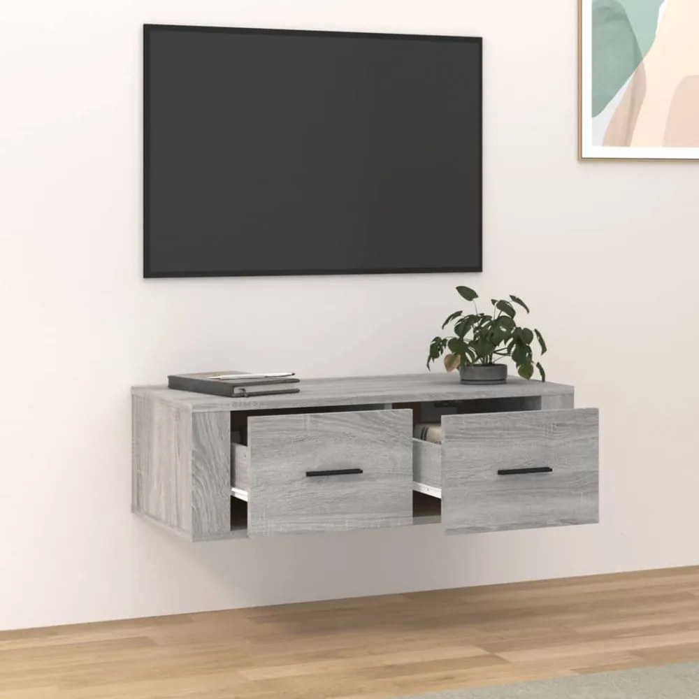 szürke sonoma színű szerelt fa függő TV-szekrény 80x36x25 cm
