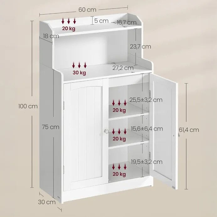 Fehér Fürdőszobai Szekrény 60×30×100 cm, MDF. AUK-E1177 WT