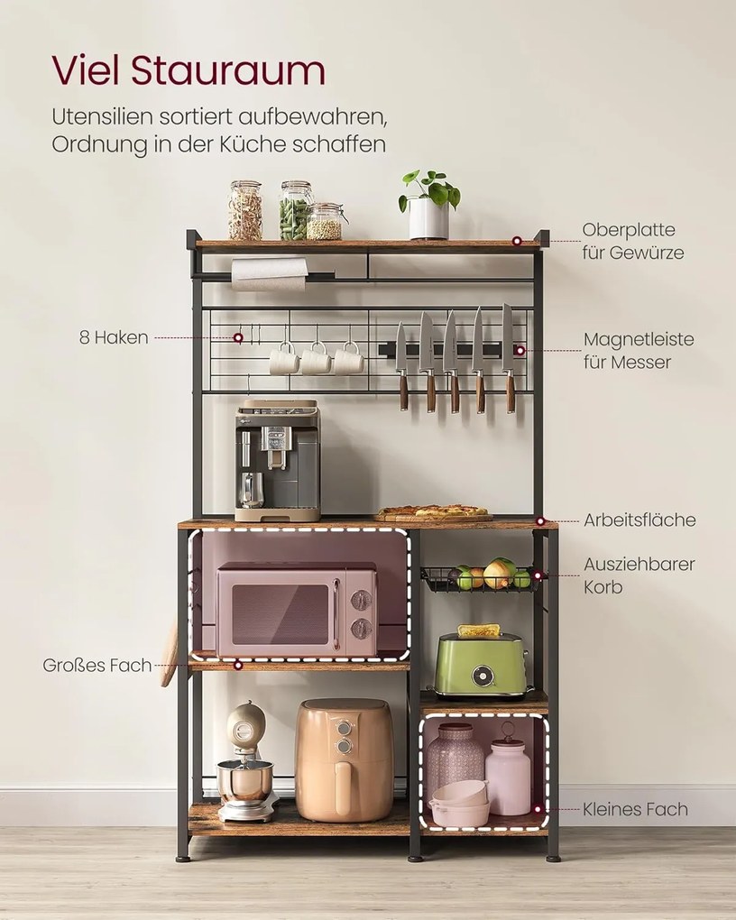 VASAGLE konyhai állvány, állópolc, vintage barna–fekete