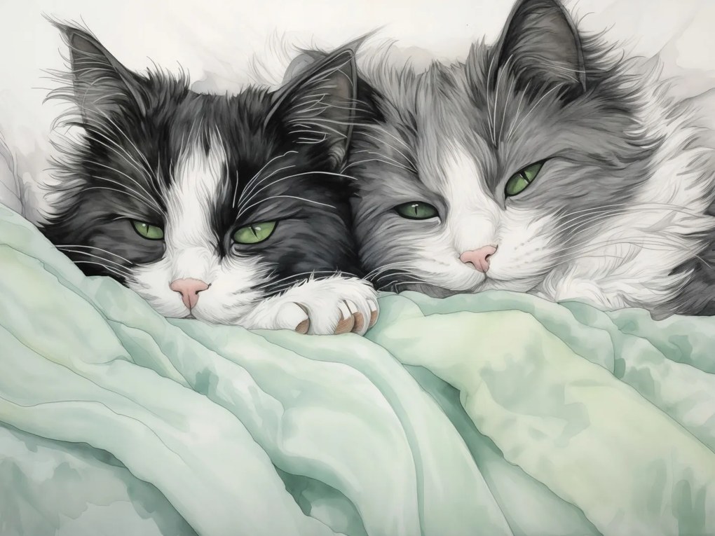 Poszter 100x75cm Két nyugodt cica