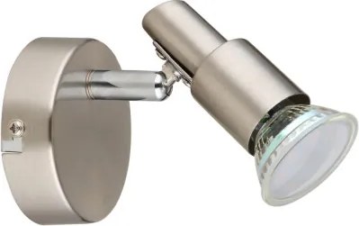 Globo 57385-1 Fali lámpa, LED reflektor, fém nikkel matt, fém krómozott, SzxM: 80x78mm, Mélység: 95mm, 1x GU10 LED 3W 230V izzóval, 250lm forrás, 250lm kimenet, 3000K