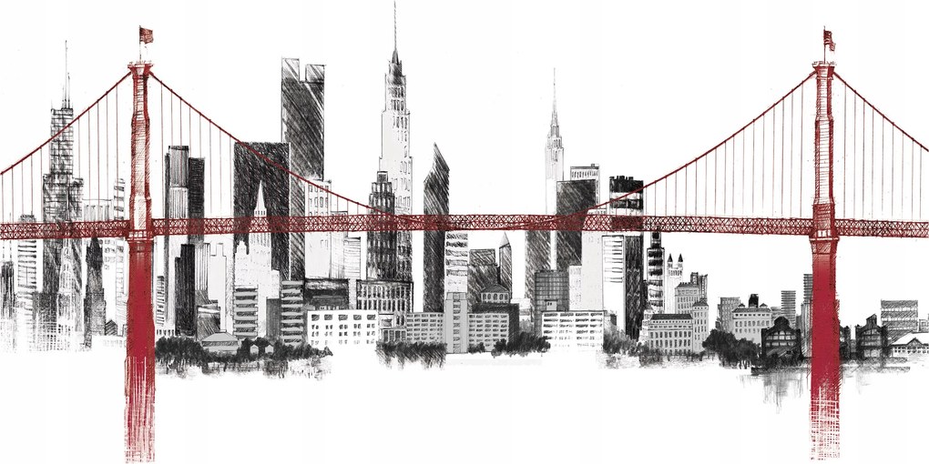 Flizelin fotótapéta Vörös híd Vázlat New York cs-b 416x254 +ragasztó