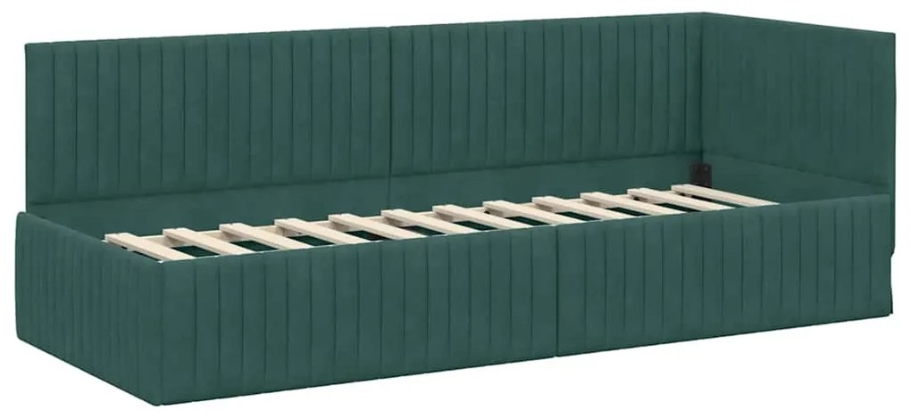 Sarokágy keret fejtámlával Sötétzöld 80 x 200 cm Bársony